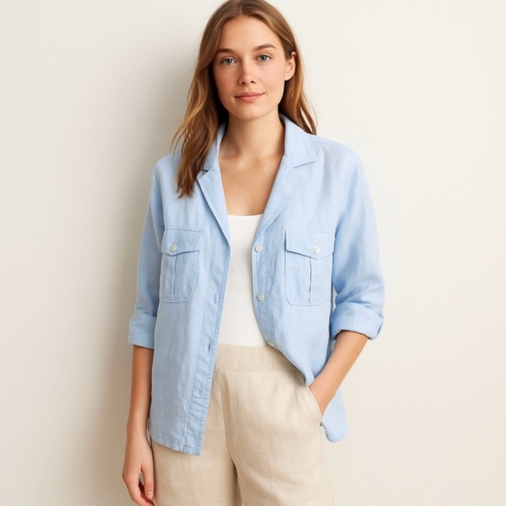 J. Crew Camp-Collar Shirt in Featherweight Linen Blend, Size 18